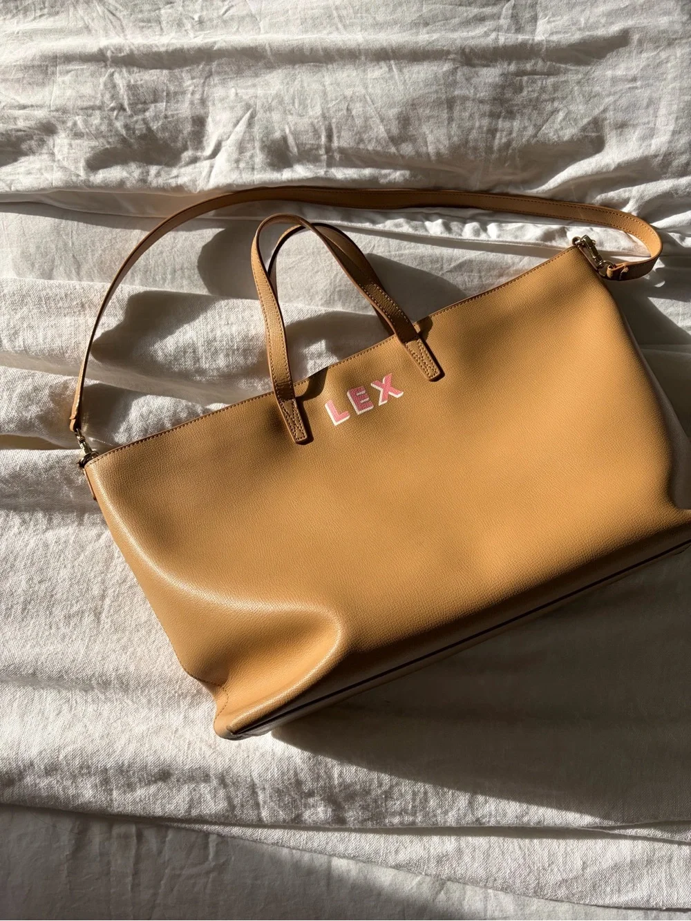 Leatherology Alex Work Bag Tan Leather Tote monogrammed “Lex”